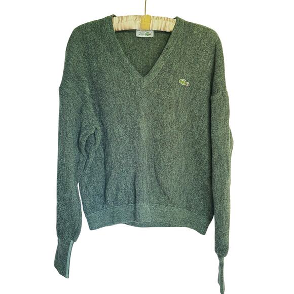 Lacoste Men’s Heathered Green V-Neck Pure Wool Sweater Long Sleeve Large Fall - Picture 2 of 7